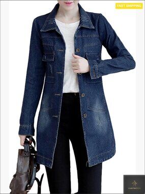 Distressed Denim Jacket Retro Button Down Long Sleeve Outerwear Y2K